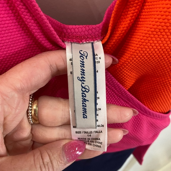 TOMMY BAHAMA UPF 50 Island Cays Colorblock Wrap-Front One-Piece Swimsuit 14 EUC - Picture 10 of 15